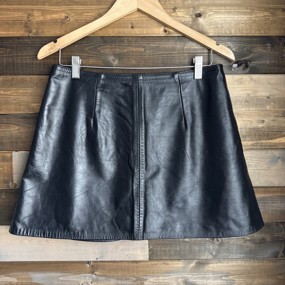 VTG Stormy Leather Mini Skirt Womens XL Black Genuine Leather Punk Goth Costume